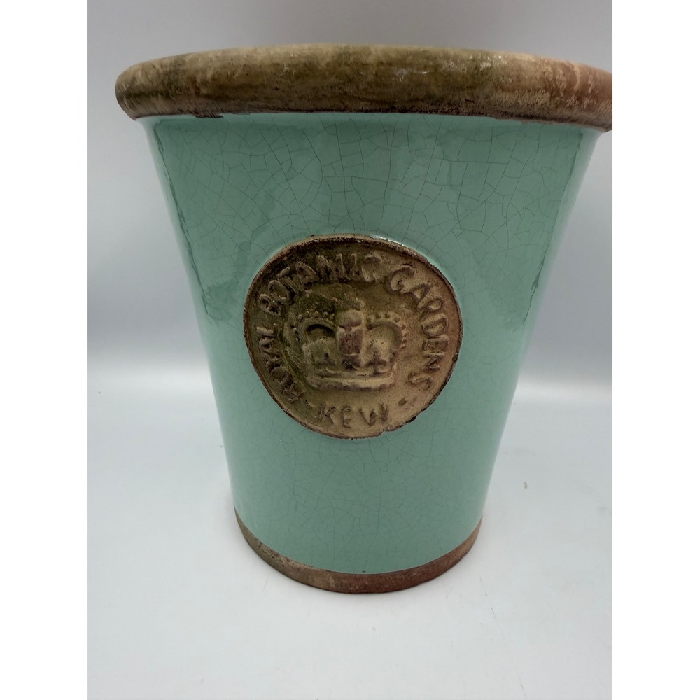 Authentic Medium Kew Gardens Long Tom Glazed Terracotta Plant Pot Duck Egg Blue